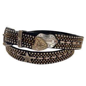 Lily Farouche Munich Studded Black Leather Belt Silver Buckle sz M 31” Mod